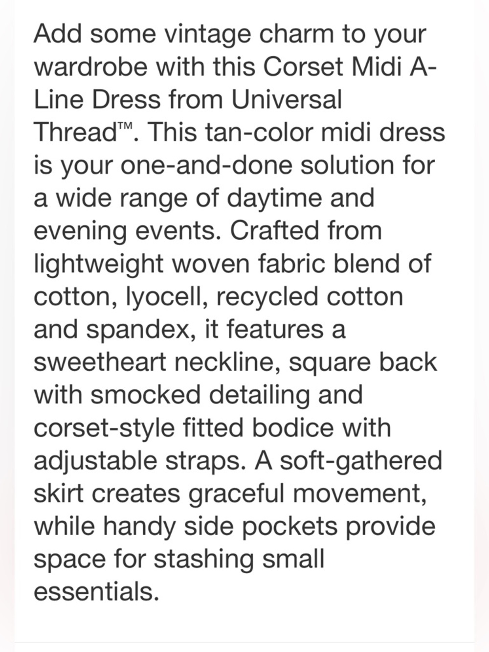 UNIVERSAL THREAD NWT Women's Corset Midi A-Line Dress -tan -XS - Picture 5 of 7